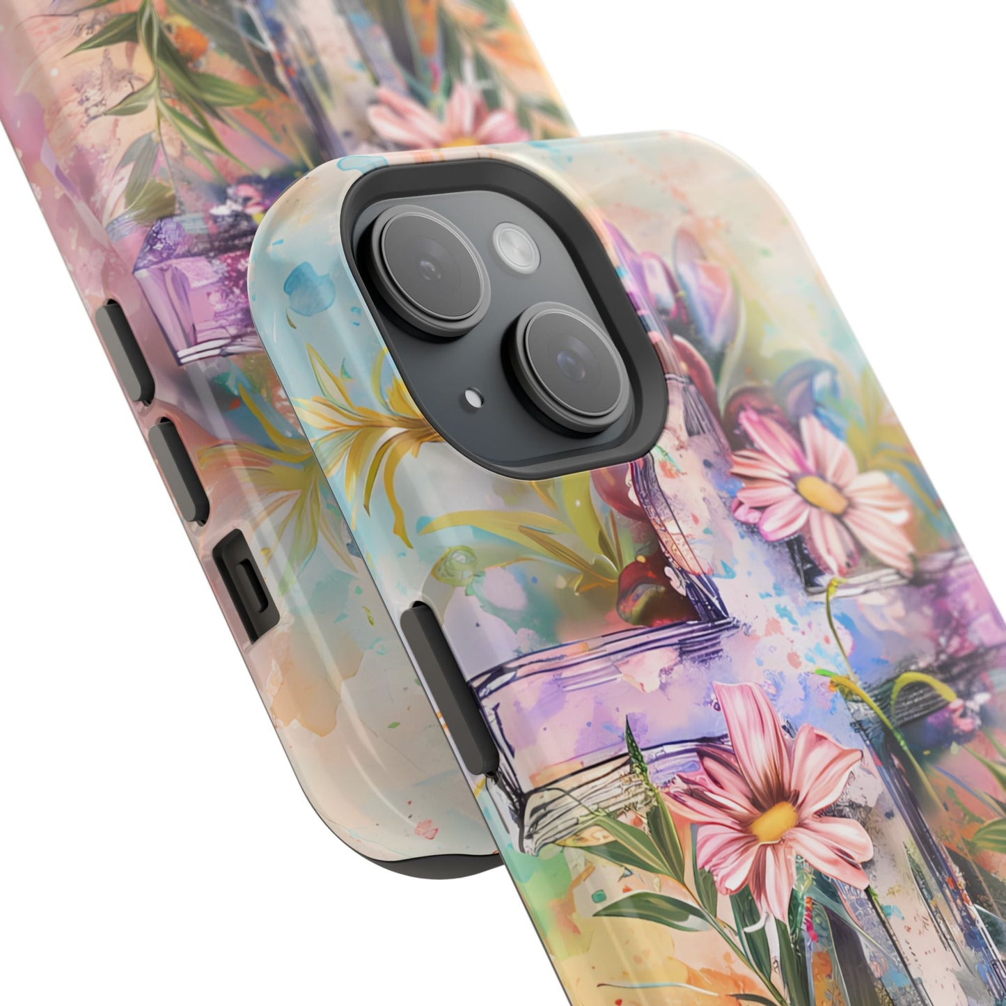 Watercolor Cross & Floral Art - MagSafe iPhone Case, Inspirational & Protective - BOGO Cases