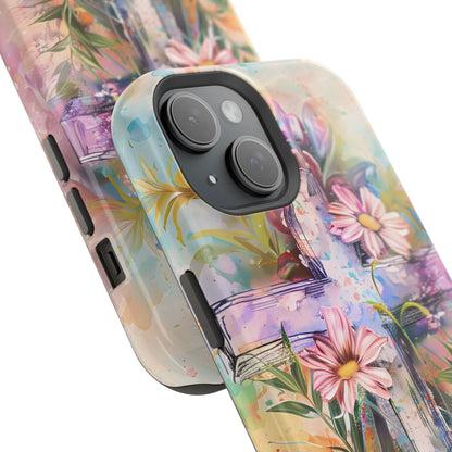 Watercolor Cross & Floral Art - MagSafe iPhone Case, Inspirational & Protective - BOGO Cases