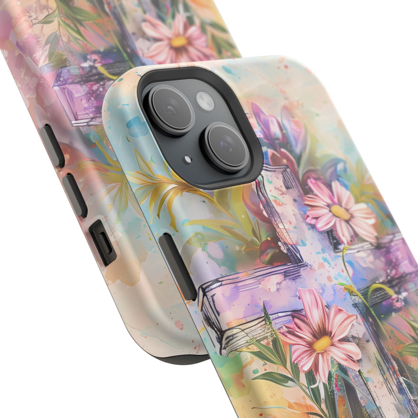 Watercolor Cross & Floral Art - MagSafe iPhone Case, Inspirational & Protective - BOGO Cases