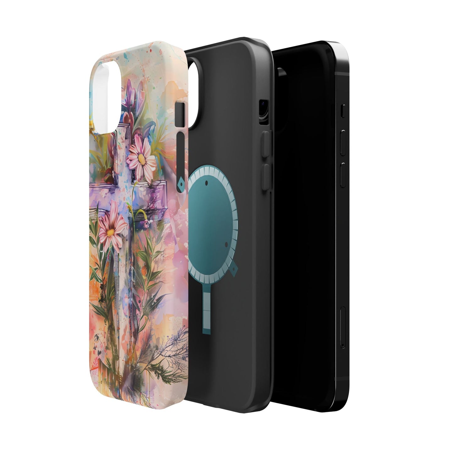 Watercolor Cross & Floral Art - MagSafe iPhone Case, Inspirational & Protective - BOGO Cases
