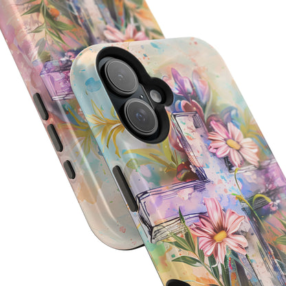 Watercolor Cross & Floral Art - MagSafe iPhone Case, Inspirational & Protective - BOGO Cases