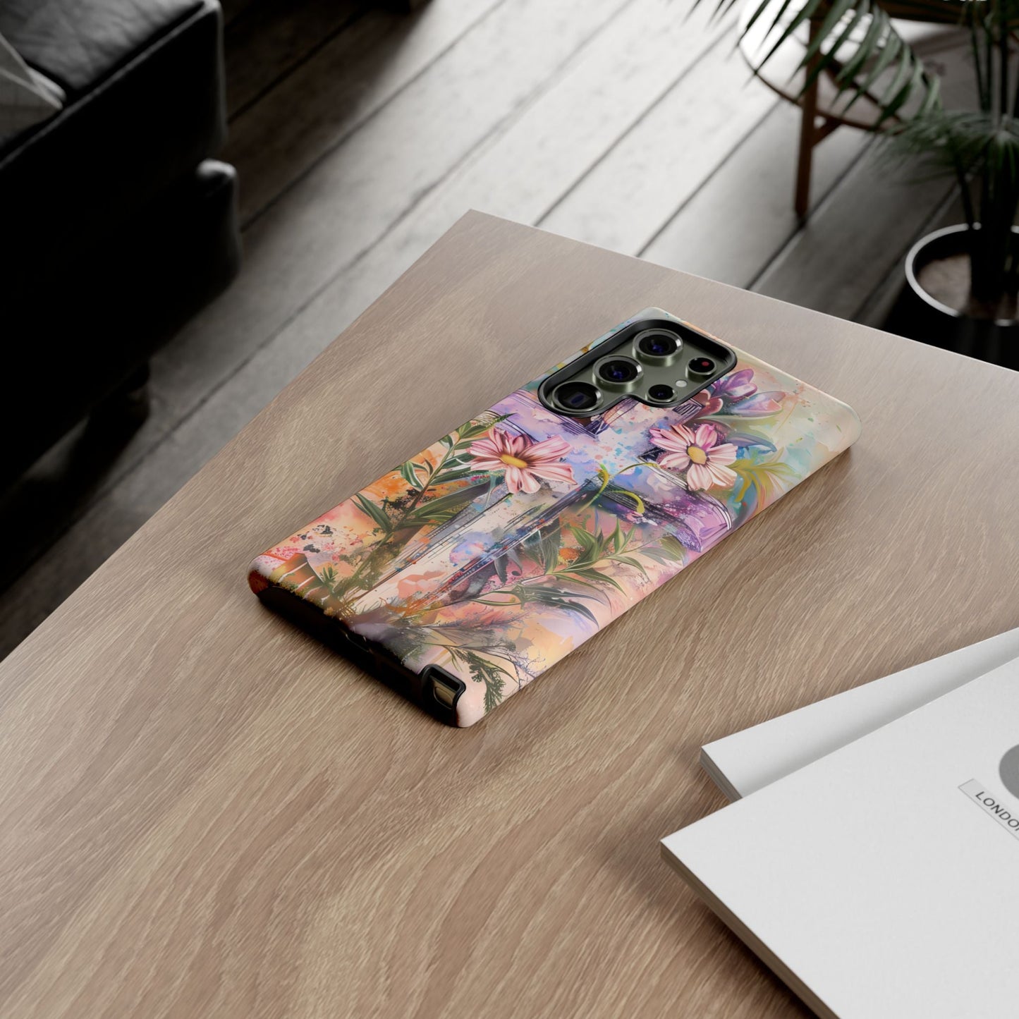 Watercolor Cross & Floral Art - Samsung Galaxy Case, Inspirational & Protective - BOGO Cases