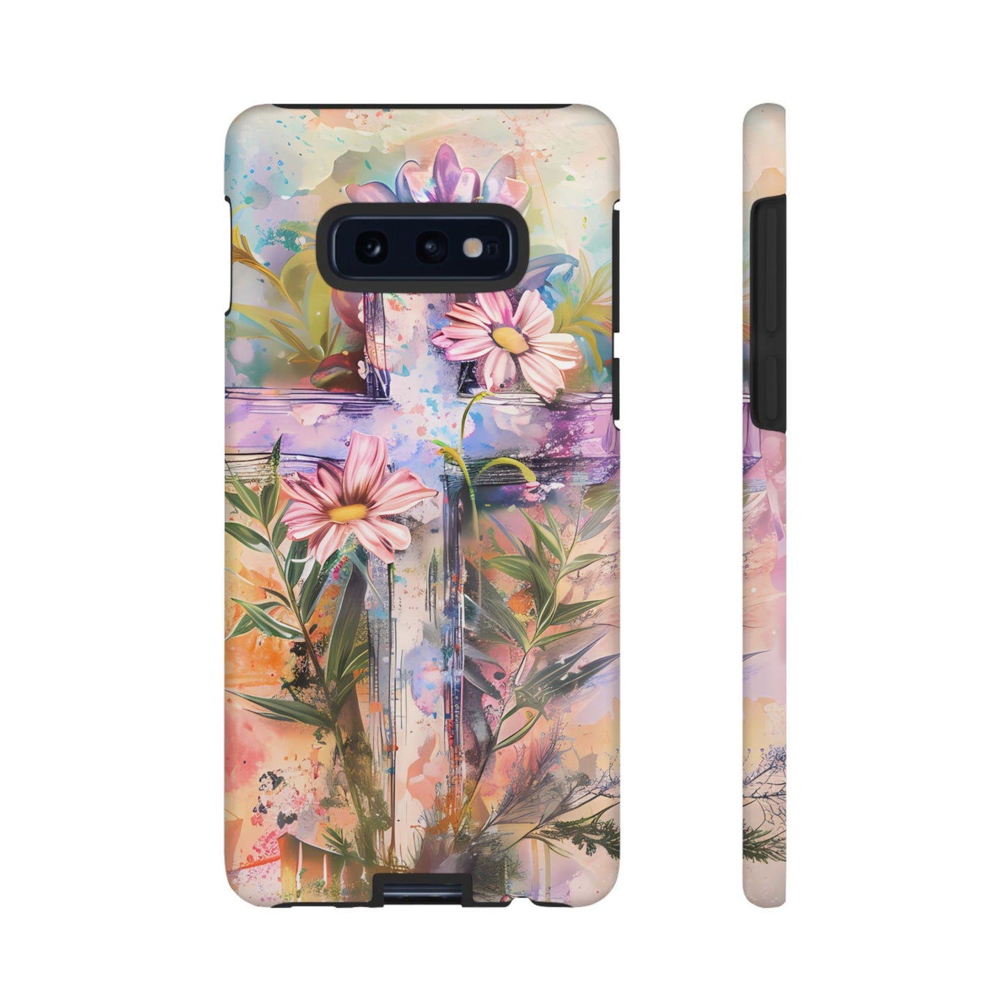 Watercolor Cross & Floral Art - Samsung Galaxy Case, Inspirational & Protective - BOGO Cases
