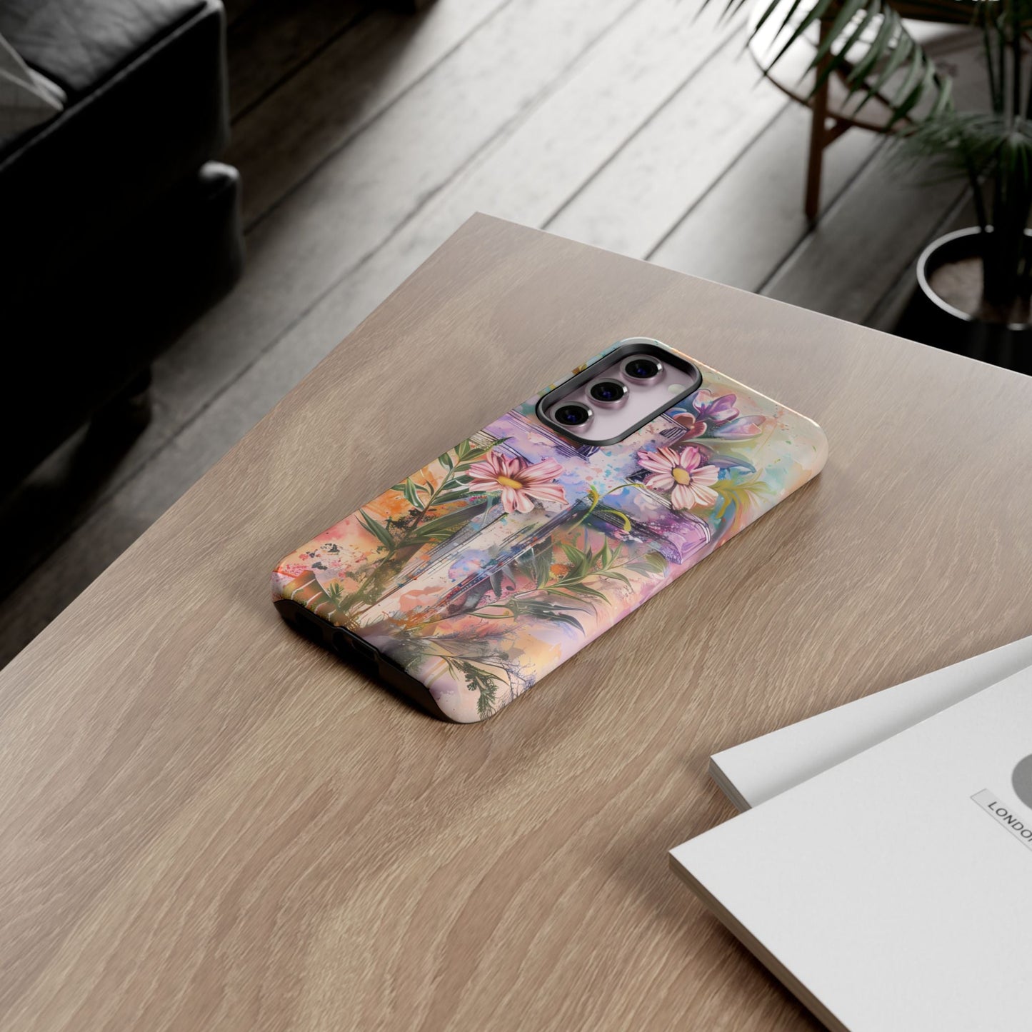 Watercolor Cross & Floral Art - Samsung Galaxy Case, Inspirational & Protective - BOGO Cases