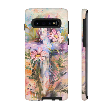 Watercolor Cross & Floral Art - Samsung Galaxy Case, Inspirational & Protective - BOGO Cases