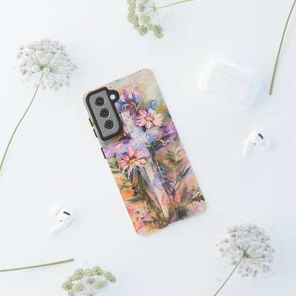 Watercolor Cross & Floral Art - Samsung Galaxy Case, Inspirational & Protective - BOGO Cases