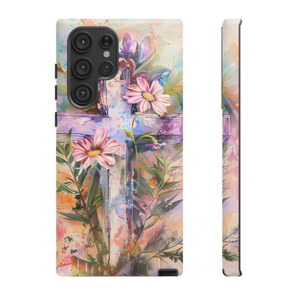 Watercolor Cross & Floral Art - Samsung Galaxy Case, Inspirational & Protective - BOGO Cases