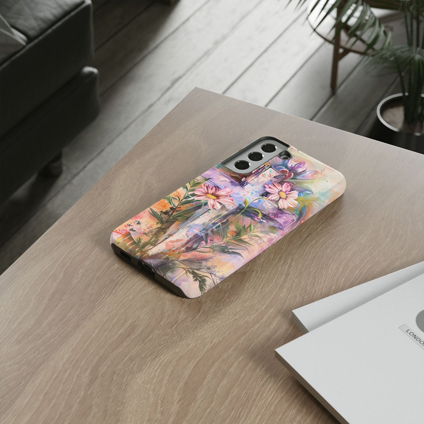 Watercolor Cross & Floral Art - Samsung Galaxy Case, Inspirational & Protective - BOGO Cases