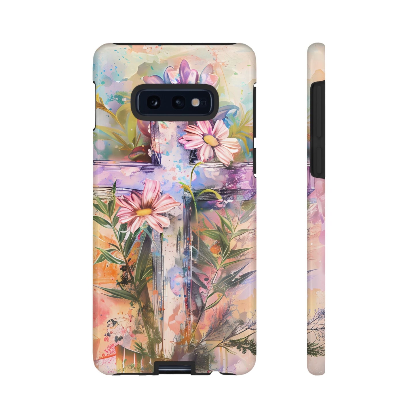 Watercolor Cross & Floral Art - Samsung Galaxy Case, Inspirational & Protective - BOGO Cases