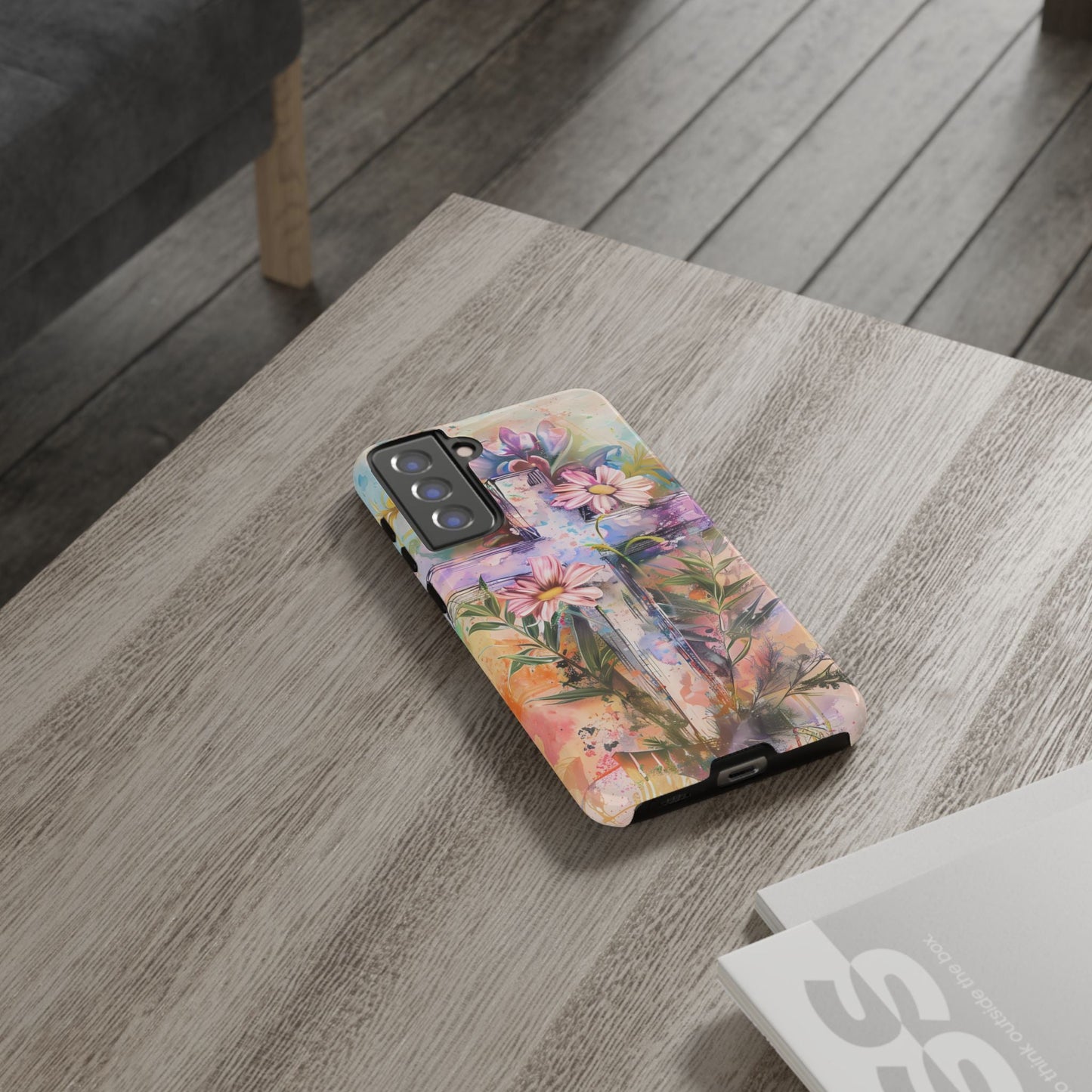 Watercolor Cross & Floral Art - Samsung Galaxy Case, Inspirational & Protective - BOGO Cases