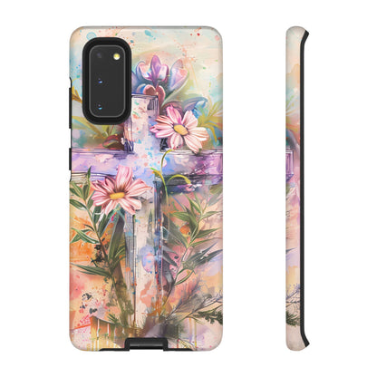 Watercolor Cross & Floral Art - Samsung Galaxy Case, Inspirational & Protective - BOGO Cases