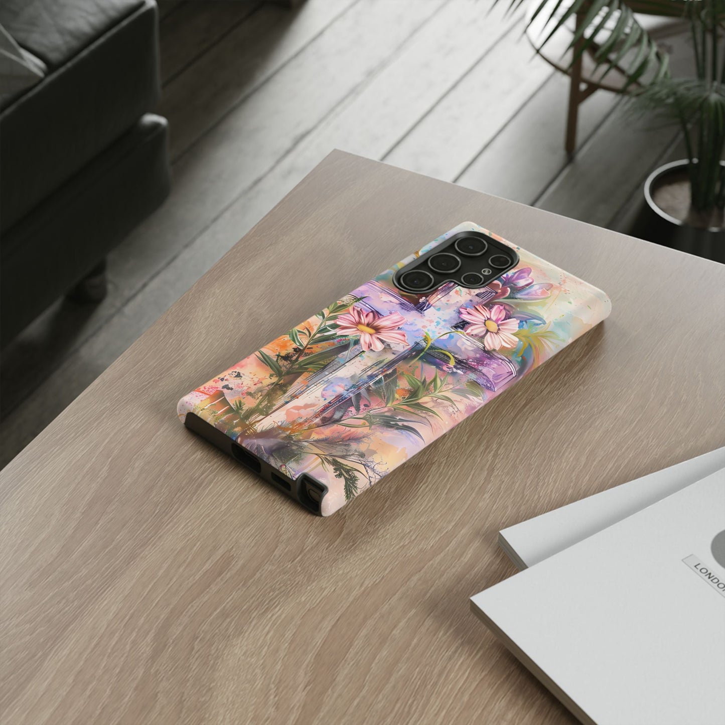 Watercolor Cross & Floral Art - Samsung Galaxy Case, Inspirational & Protective - BOGO Cases
