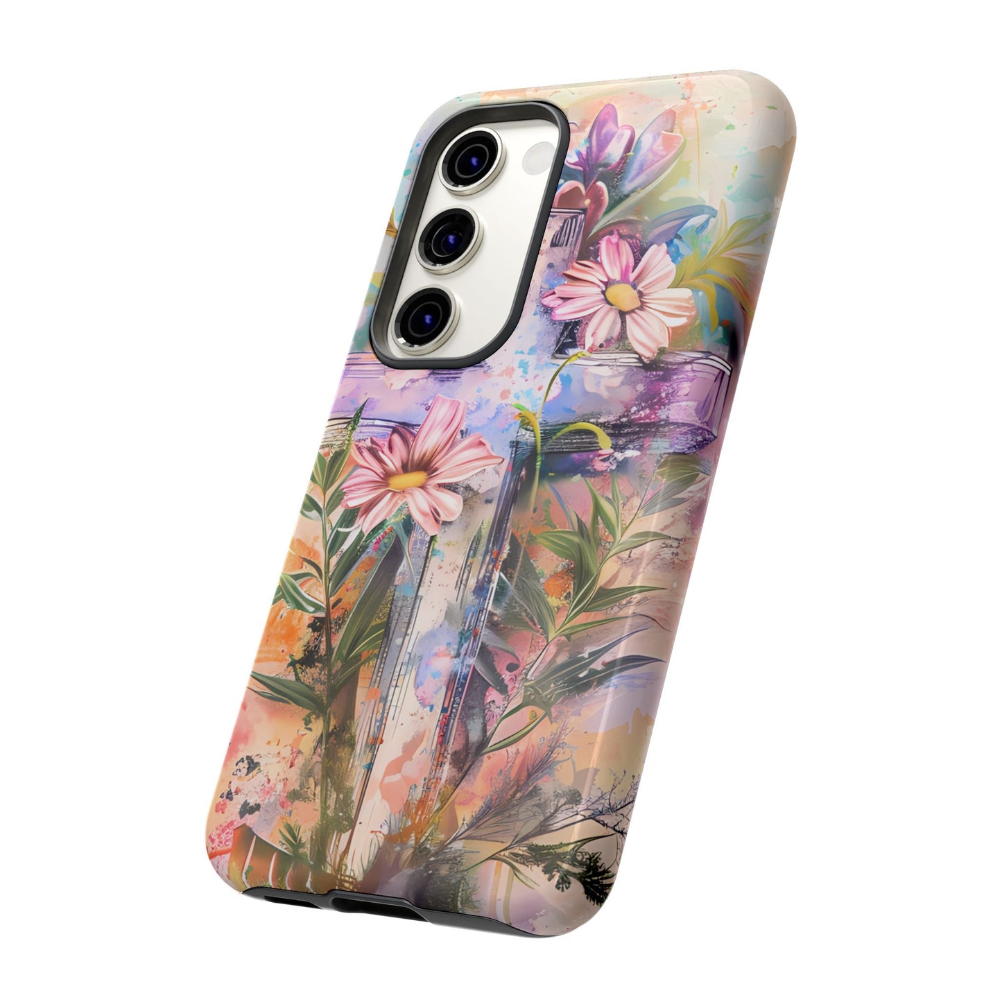 Watercolor Cross & Floral Art - Samsung Galaxy Case, Inspirational & Protective - BOGO Cases
