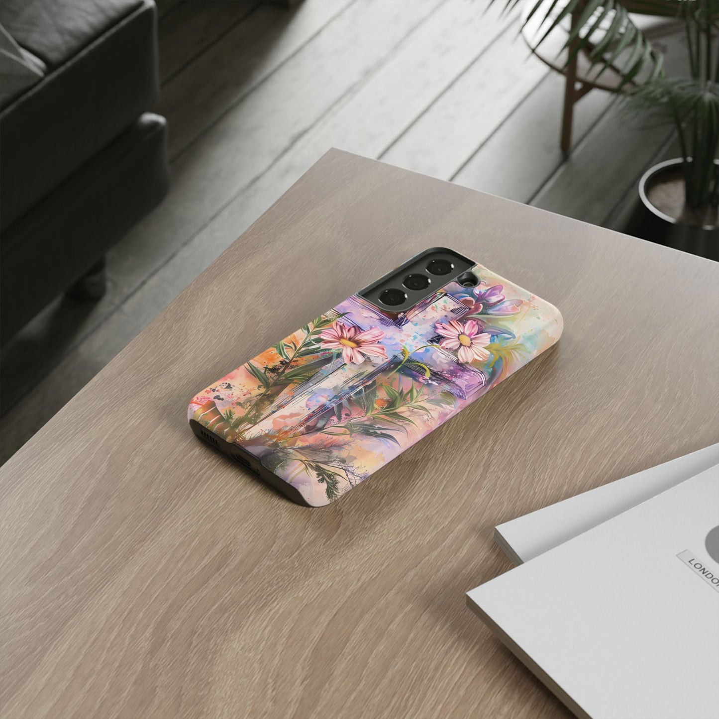 Watercolor Cross & Floral Art - Samsung Galaxy Case, Inspirational & Protective - BOGO Cases