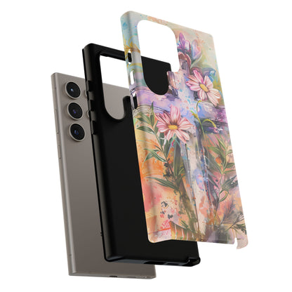 Watercolor Cross & Floral Art - Samsung Galaxy Case, Inspirational & Protective - BOGO Cases