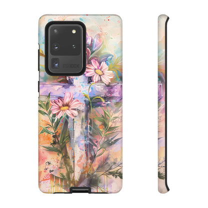 Watercolor Cross & Floral Art - Samsung Galaxy Case, Inspirational & Protective - BOGO Cases