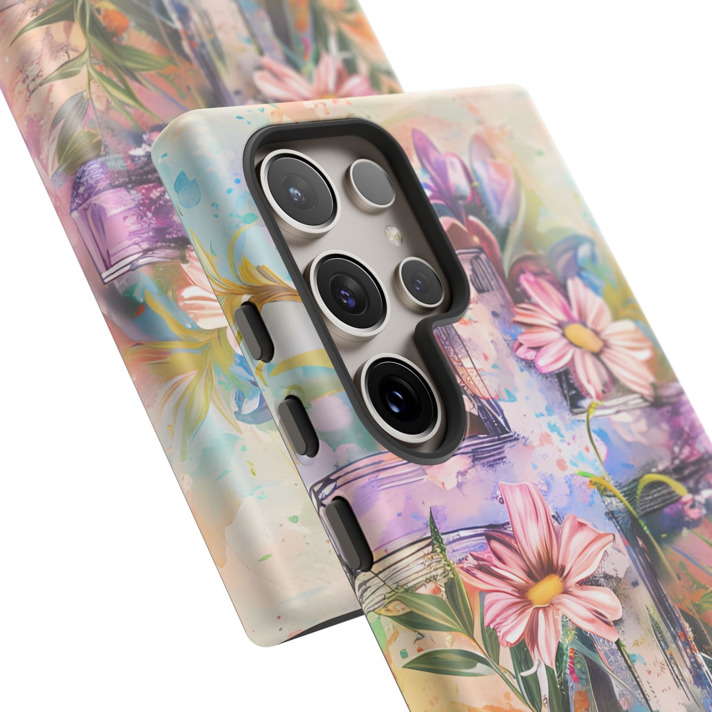 Watercolor Cross & Floral Art - Samsung Galaxy Case, Inspirational & Protective - BOGO Cases