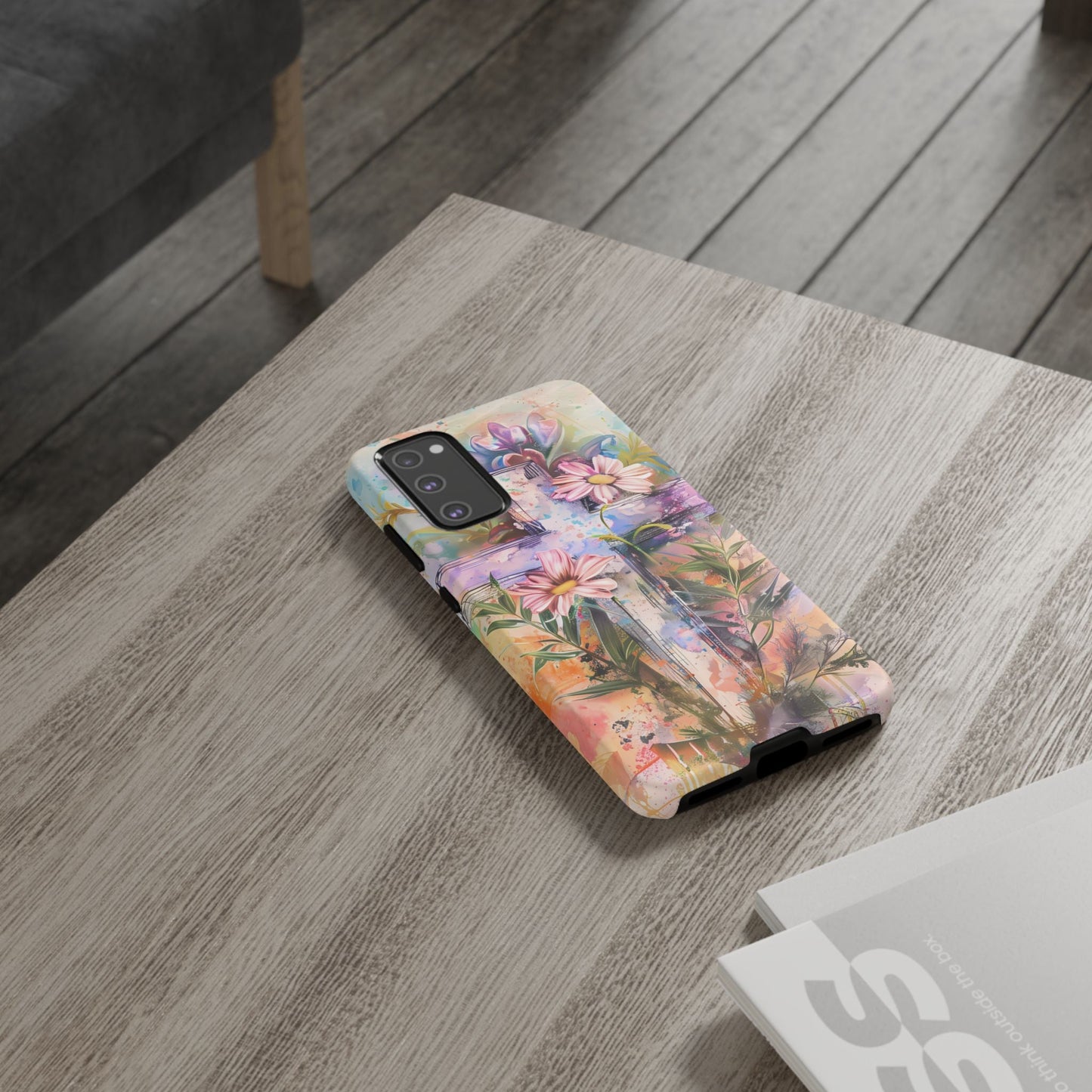 Watercolor Cross & Floral Art - Samsung Galaxy Case, Inspirational & Protective - BOGO Cases