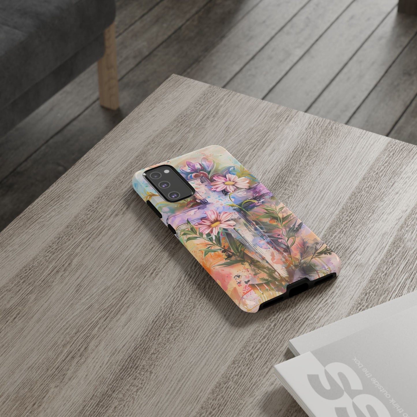 Watercolor Cross & Floral Art - Samsung Galaxy Case, Inspirational & Protective - BOGO Cases