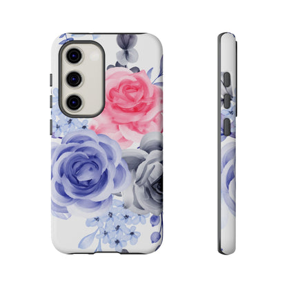 Watercolor Floral Samsung Galaxy Case – Elegant Pink, Blue & Gray Roses - BOGO Cases