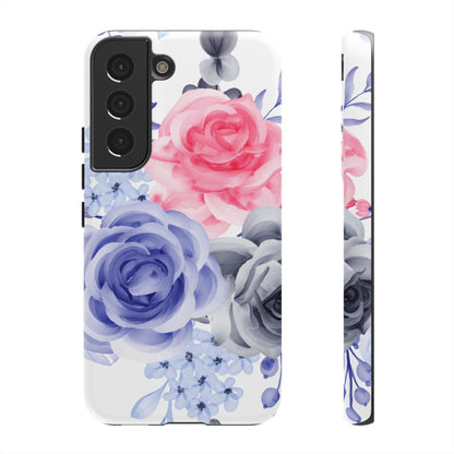 Watercolor Floral Samsung Galaxy Case – Elegant Pink, Blue & Gray Roses - BOGO Cases