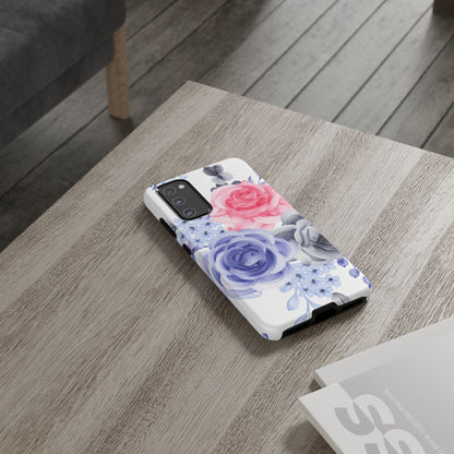 Watercolor Floral Samsung Galaxy Case – Elegant Pink, Blue & Gray Roses - BOGO Cases