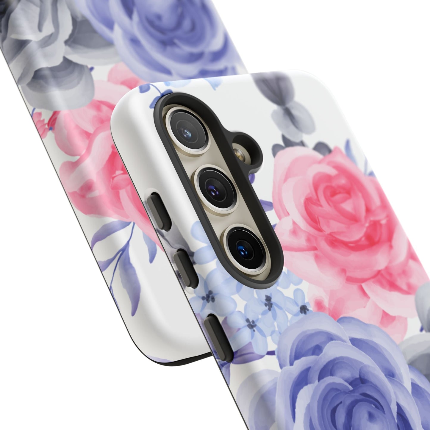 Watercolor Floral Samsung Galaxy Case – Elegant Pink, Blue & Gray Roses - BOGO Cases