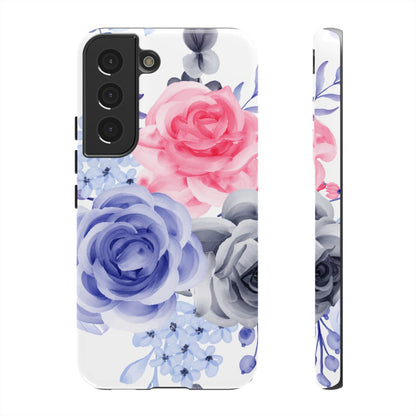 Watercolor Floral Samsung Galaxy Case – Elegant Pink, Blue & Gray Roses - BOGO Cases