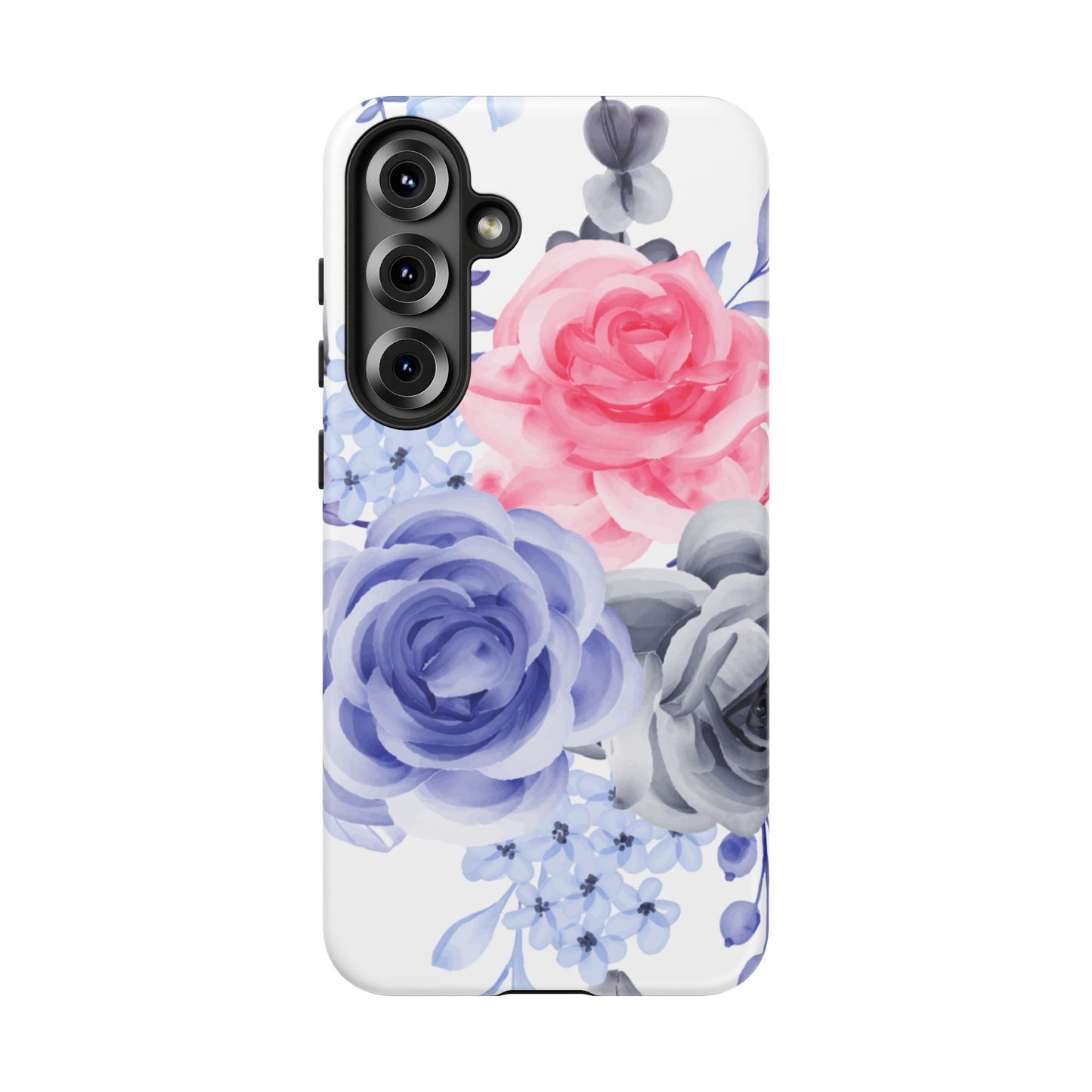 Watercolor Floral Samsung Galaxy Case – Elegant Pink, Blue & Gray Roses - BOGO Cases