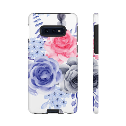 Watercolor Floral Samsung Galaxy Case – Elegant Pink, Blue & Gray Roses - BOGO Cases