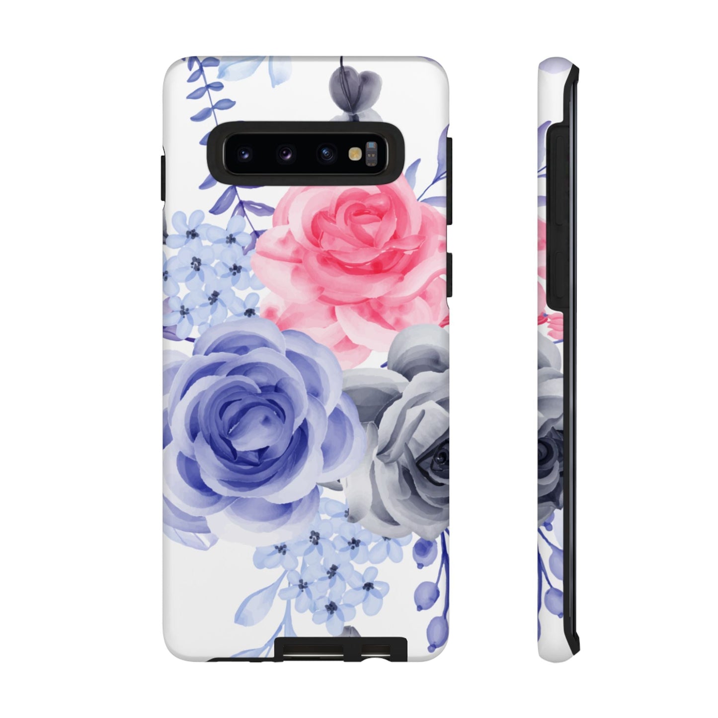 Watercolor Floral Samsung Galaxy Case – Elegant Pink, Blue & Gray Roses - BOGO Cases