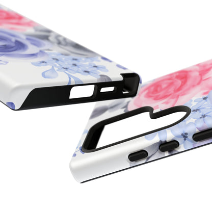 Watercolor Floral Samsung Galaxy Case – Elegant Pink, Blue & Gray Roses - BOGO Cases