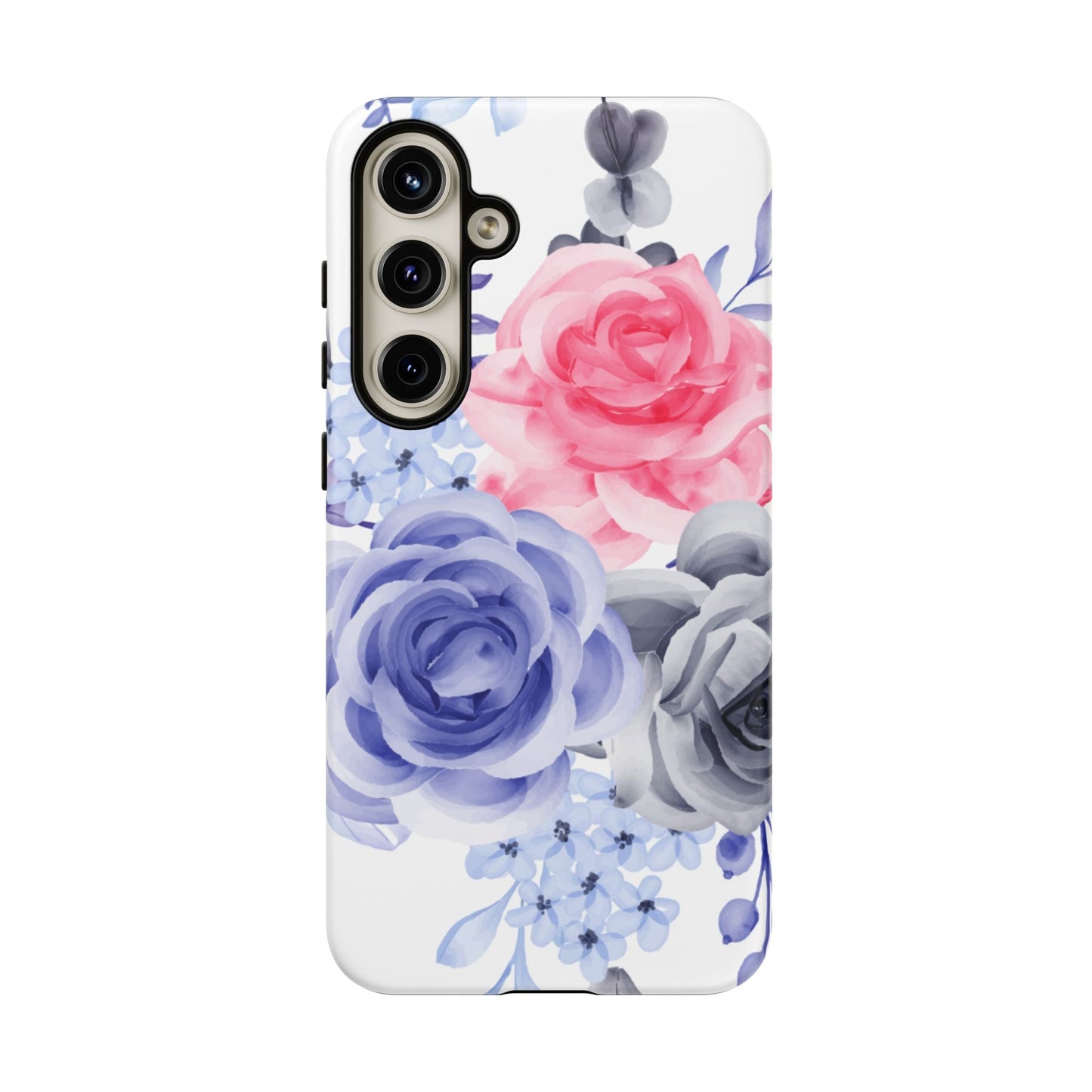 Watercolor Floral Samsung Galaxy Case – Elegant Pink, Blue & Gray Roses - BOGO Cases