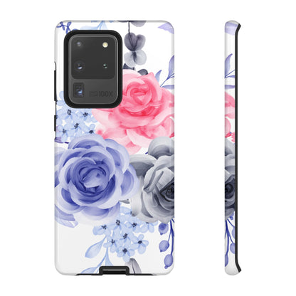 Watercolor Floral Samsung Galaxy Case – Elegant Pink, Blue & Gray Roses - BOGO Cases