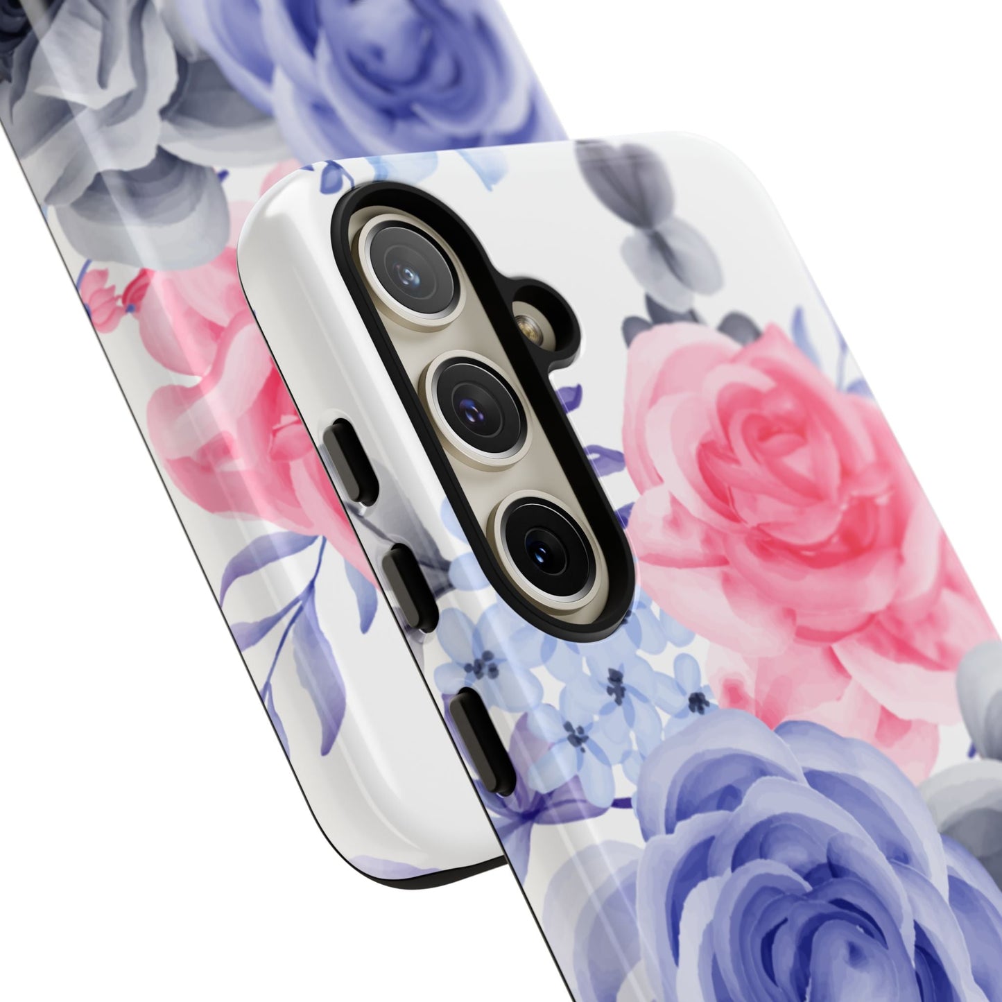 Watercolor Floral Samsung Galaxy Case – Elegant Pink, Blue & Gray Roses - BOGO Cases
