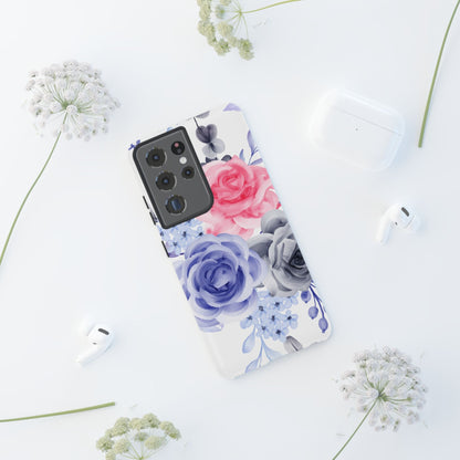 Watercolor Floral Samsung Galaxy Case – Elegant Pink, Blue & Gray Roses - BOGO Cases