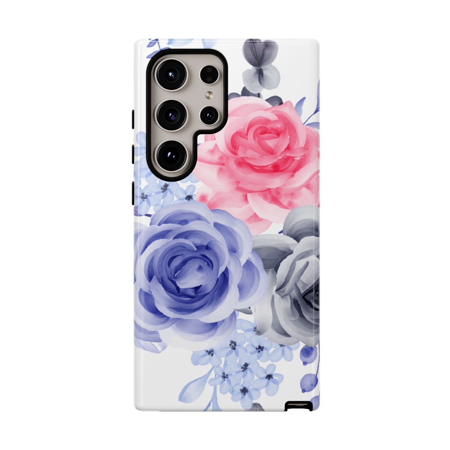 Watercolor Floral Samsung Galaxy Case – Elegant Pink, Blue & Gray Roses - BOGO Cases