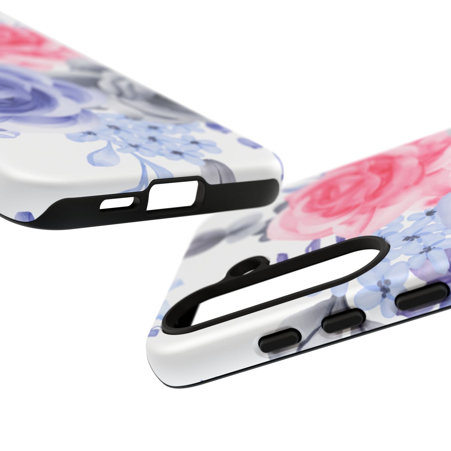 Watercolor Floral Samsung Galaxy Case – Elegant Pink, Blue & Gray Roses - BOGO Cases