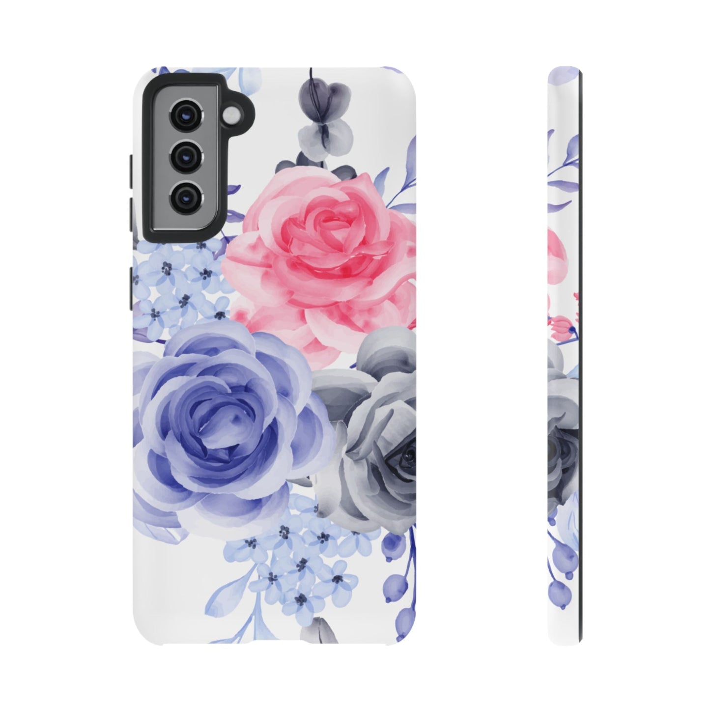 Watercolor Floral Samsung Galaxy Case – Elegant Pink, Blue & Gray Roses - BOGO Cases