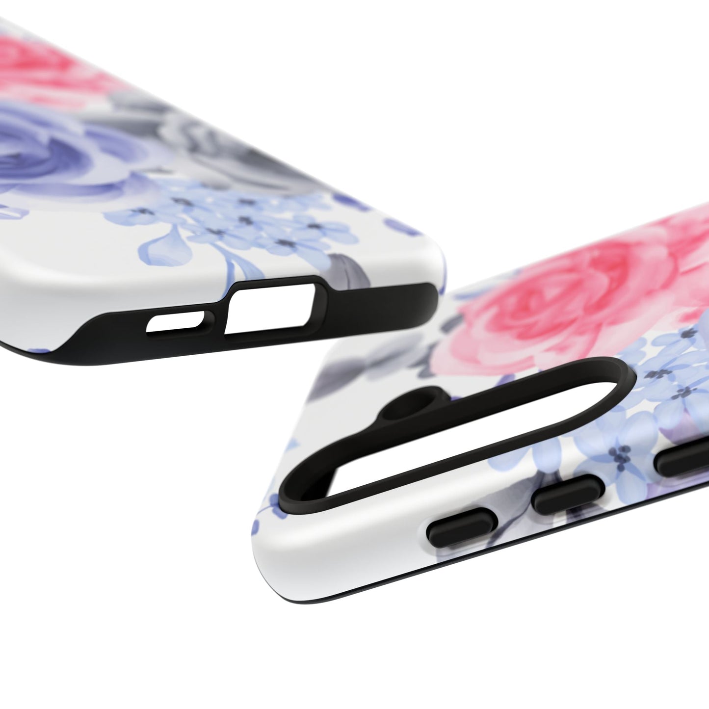 Watercolor Floral Samsung Galaxy Case – Elegant Pink, Blue & Gray Roses - BOGO Cases
