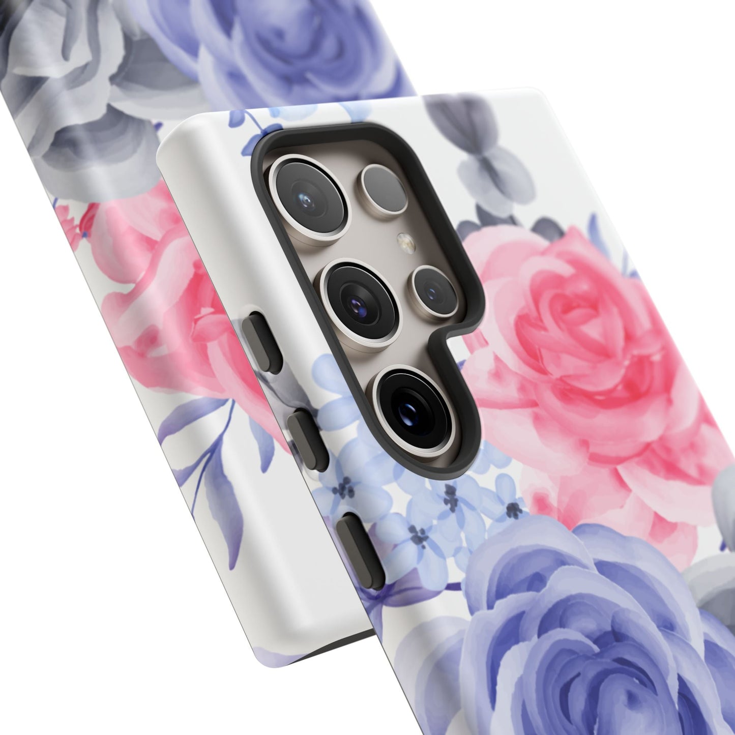 Watercolor Floral Samsung Galaxy Case – Elegant Pink, Blue & Gray Roses - BOGO Cases
