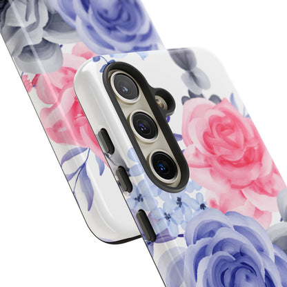 Watercolor Floral Samsung Galaxy Case – Elegant Pink, Blue & Gray Roses - BOGO Cases