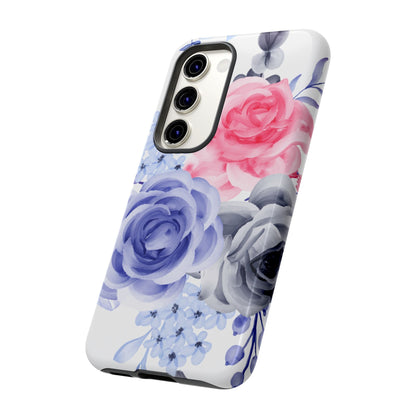 Watercolor Floral Samsung Galaxy Case – Elegant Pink, Blue & Gray Roses - BOGO Cases