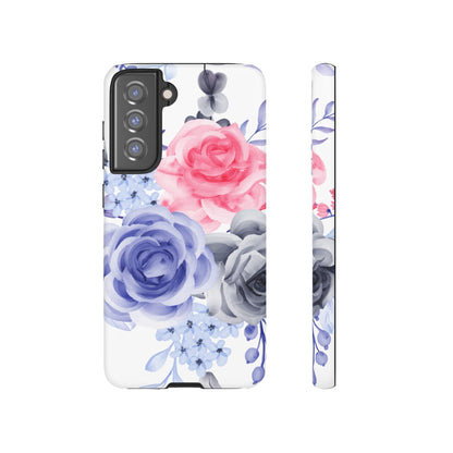 Watercolor Floral Samsung Galaxy Case – Elegant Pink, Blue & Gray Roses - BOGO Cases