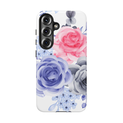 Watercolor Floral Samsung Galaxy Case – Elegant Pink, Blue & Gray Roses - BOGO Cases