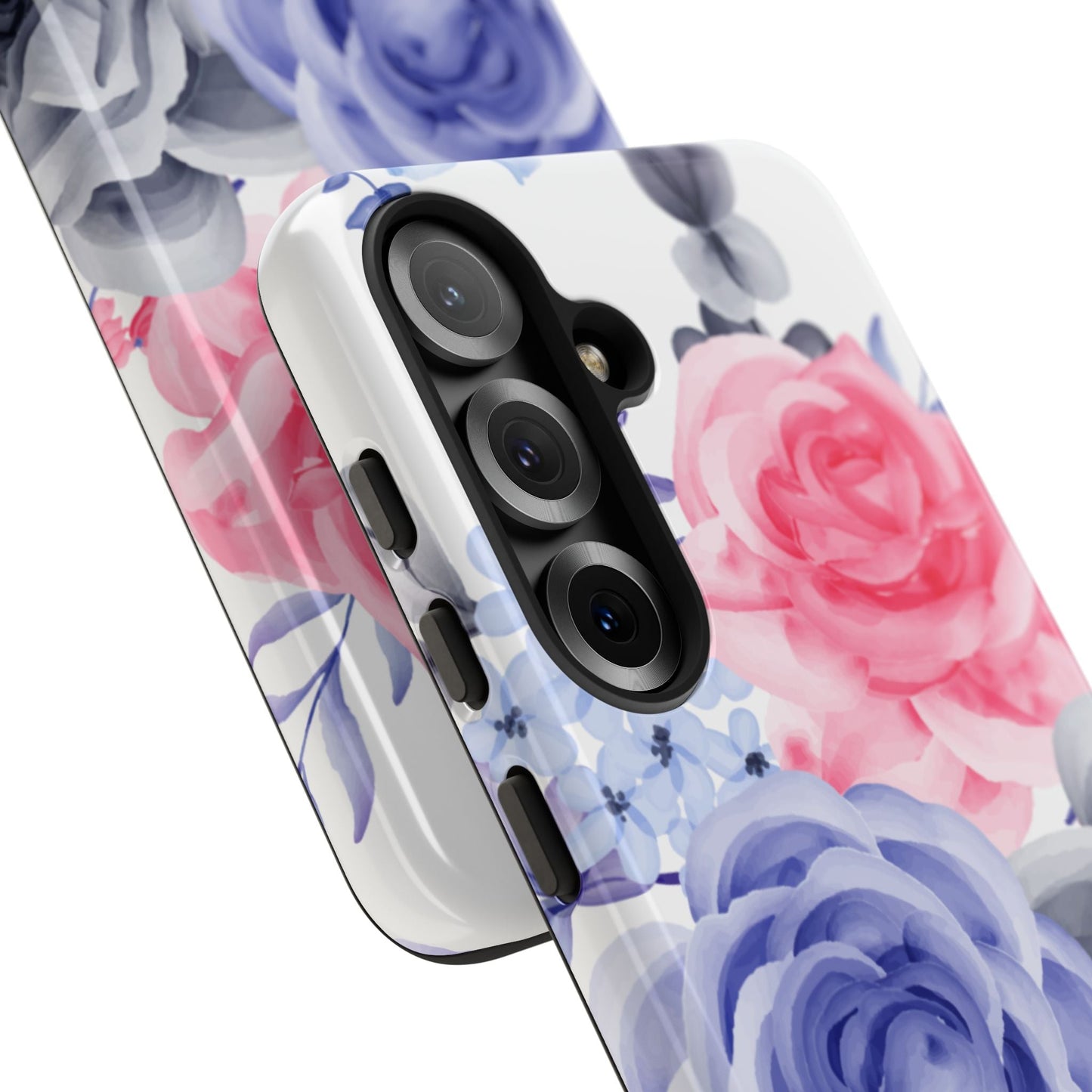 Watercolor Floral Samsung Galaxy Case – Elegant Pink, Blue & Gray Roses - BOGO Cases