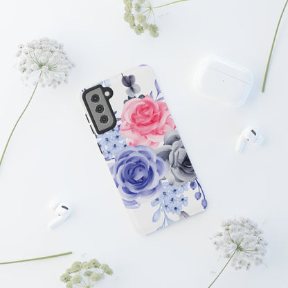 Watercolor Floral Samsung Galaxy Case – Elegant Pink, Blue & Gray Roses - BOGO Cases