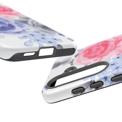 Watercolor Floral Samsung Galaxy Case – Elegant Pink, Blue & Gray Roses - BOGO Cases