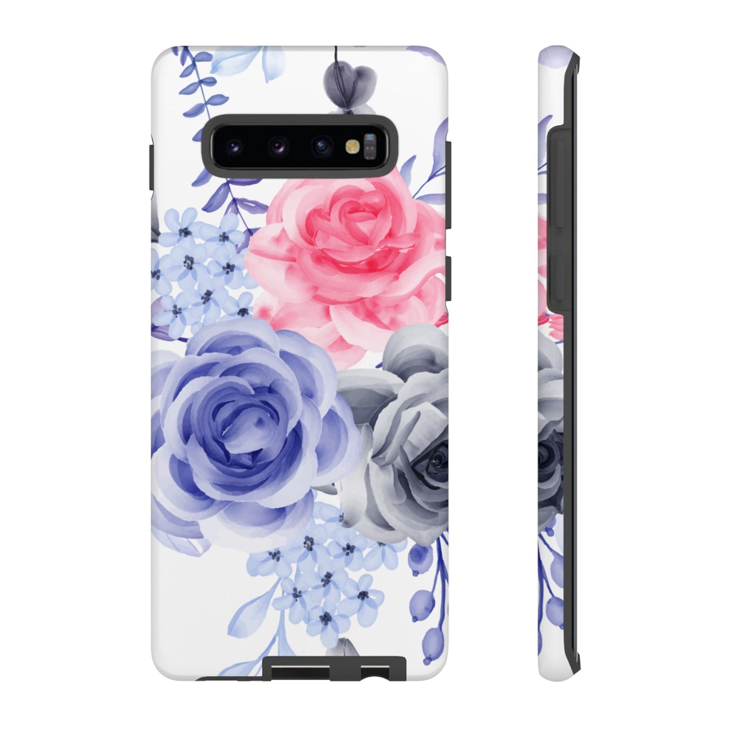 Watercolor Floral Samsung Galaxy Case – Elegant Pink, Blue & Gray Roses - BOGO Cases