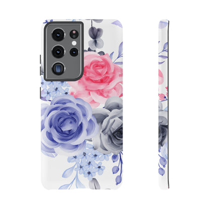 Watercolor Floral Samsung Galaxy Case – Elegant Pink, Blue & Gray Roses - BOGO Cases